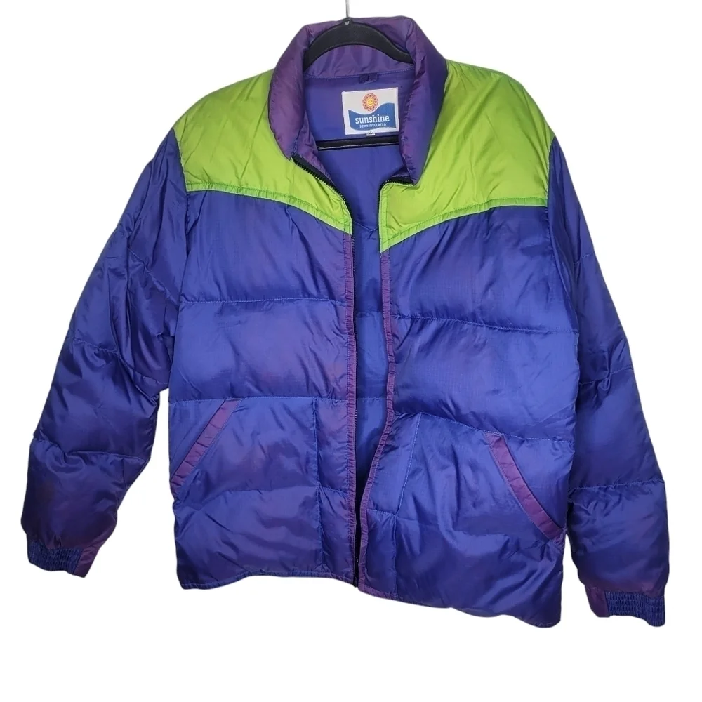 Vintage 70s Sunshine Down Insulated Down Ski Puffer Jacket in Violet Green